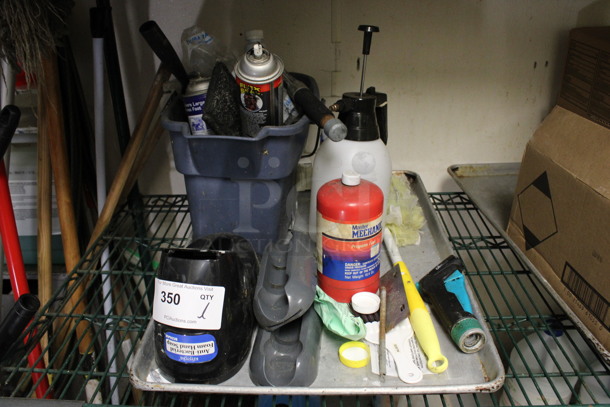 ALL ONE MONEY! Lot of Various Items Including Duster and Propane Fuel on Metal Pan! (kitchen)