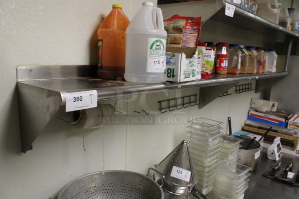 Stainless Steel Wall Mount Shelf. Does Not Come w/ Contents. BUYER MUST REMOVE. 96x15x14. (kitchen)