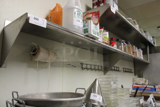 Stainless Steel Wall Mount Shelf. Does Not Come w/ Contents. BUYER MUST REMOVE. 96x15x14. (kitchen) - Image 2 of 3