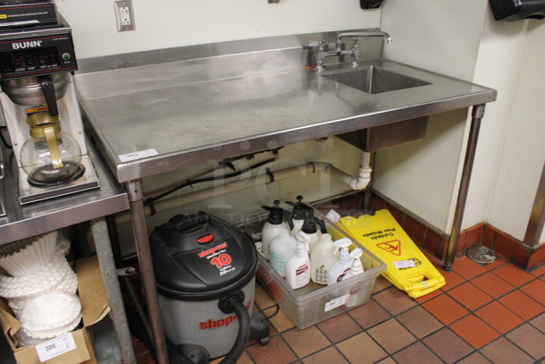Stainless Steel Commercial Table w/ Sink Basin, Faucet and Handles. BUYER MUST REMOVE.  60x30x43. Bay 14x16x10.(drink kitchen) - Image 2 of 4