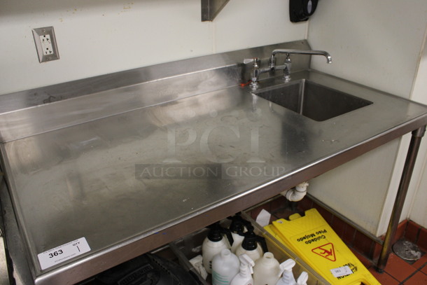 Stainless Steel Commercial Table w/ Sink Basin, Faucet and Handles. BUYER MUST REMOVE.  60x30x43. Bay 14x16x10.(drink kitchen) - Image 3 of 4