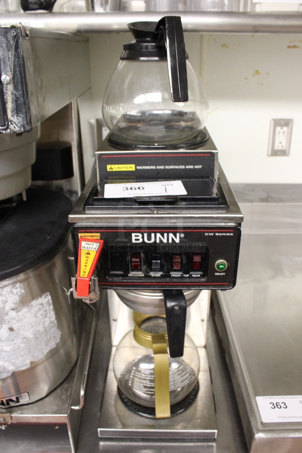 2010 Bunn Model CWTF-DV Stainless Steel Commercial Countertop 2 Burner Coffee Machine w/ Hot Water Dispenser Metal Brew Basket and 2 Coffee Pots. 120 Volts, 1 Phase. 8x21x19. (drink kitchen)