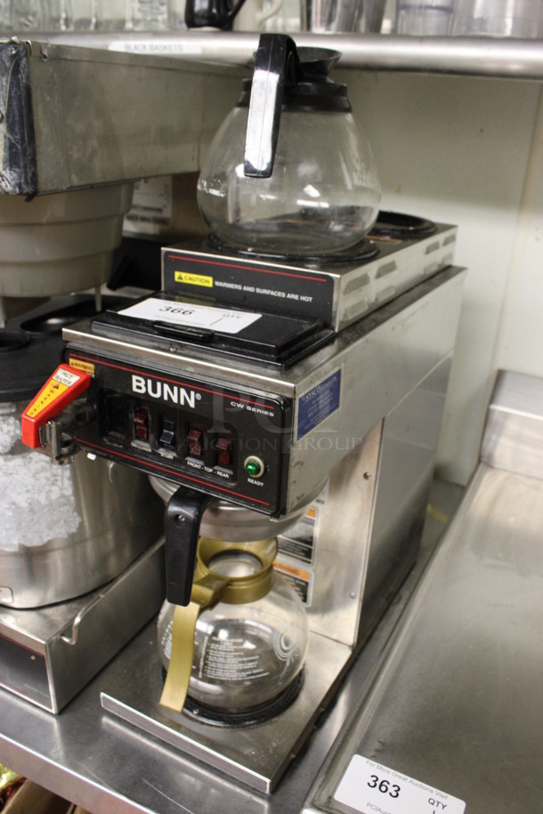 2010 Bunn Model CWTF-DV Stainless Steel Commercial Countertop 2 Burner Coffee Machine w/ Hot Water Dispenser Metal Brew Basket and 2 Coffee Pots. 120 Volts, 1 Phase. 8x21x19. (drink kitchen) - Image 2 of 6