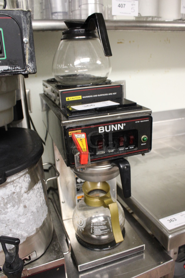 2010 Bunn Model CWTF-DV Stainless Steel Commercial Countertop 2 Burner Coffee Machine w/ Hot Water Dispenser Metal Brew Basket and 2 Coffee Pots. 120 Volts, 1 Phase. 8x21x19. (drink kitchen) - Image 3 of 6