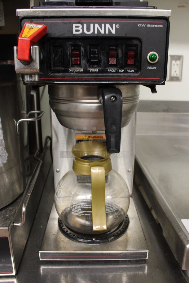 2010 Bunn Model CWTF-DV Stainless Steel Commercial Countertop 2 Burner Coffee Machine w/ Hot Water Dispenser Metal Brew Basket and 2 Coffee Pots. 120 Volts, 1 Phase. 8x21x19. (drink kitchen) - Image 4 of 6