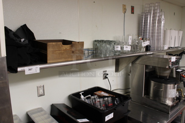 Stainless Steel Shelf. Does Not Include Contents. BUYER MUST REMOVE. 120x15x14. (drink kitchen)