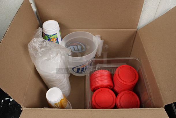 ALL ONE MONEY! Lot of Various Items Including Red Plastic Lids! (drink kitchen)