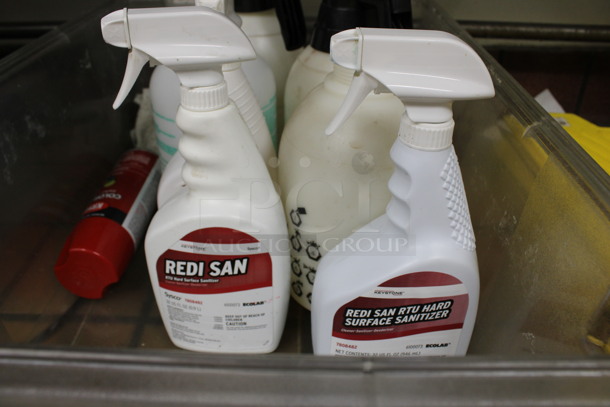 ALL ONE MONEY! Lot of Various Items Including Cleaner and Sanitizer in Clear Poly Bin! (drink kitchen) - Image 2 of 6