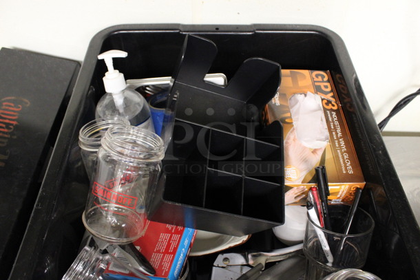ALL ONE MONEY! Lot of Various Items Including Poly Cups and Gloves in Black Bus Bin! (drink kitchen) - Image 2 of 4