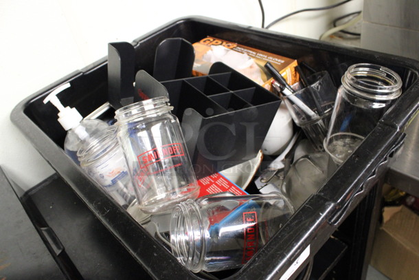 ALL ONE MONEY! Lot of Various Items Including Poly Cups and Gloves in Black Bus Bin! (drink kitchen) - Image 4 of 4