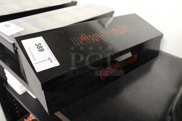 Black Poly Bar Topping Rail w/ 6 White Poly Drop Ins. 18.5x7x5. (drink kitchen) - Image 1 of 3