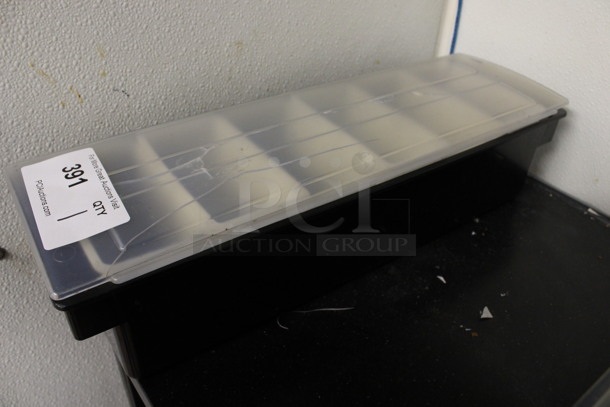 Black and Clear Poly Bar Topping Rail w/ 6 White Poly Drop Ins. 19.5x6x4.5. (drink kitchen)