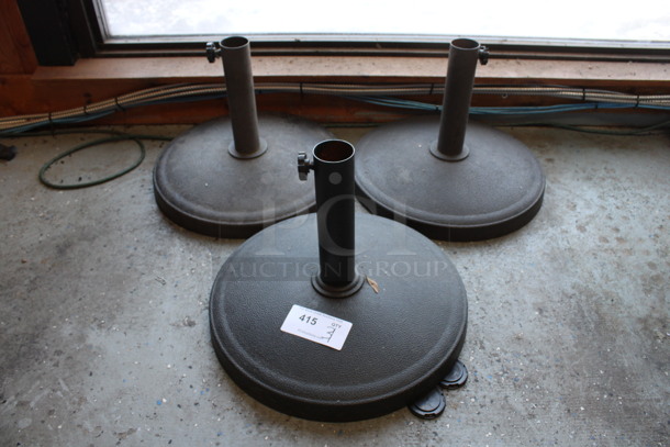 3 Black Metal Patio Umbrella Bases. 17x17x13. 3 Times Your Bid! (bar)