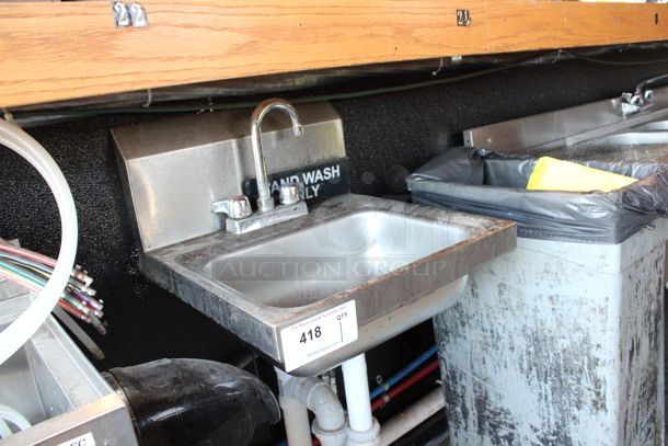 Stainless Steel Commercial Wall Mount Single Bay Sink w/ Faucet and Handles. BUYER MUST REMOVE. 17x17x18. (bar) - Image 2 of 4