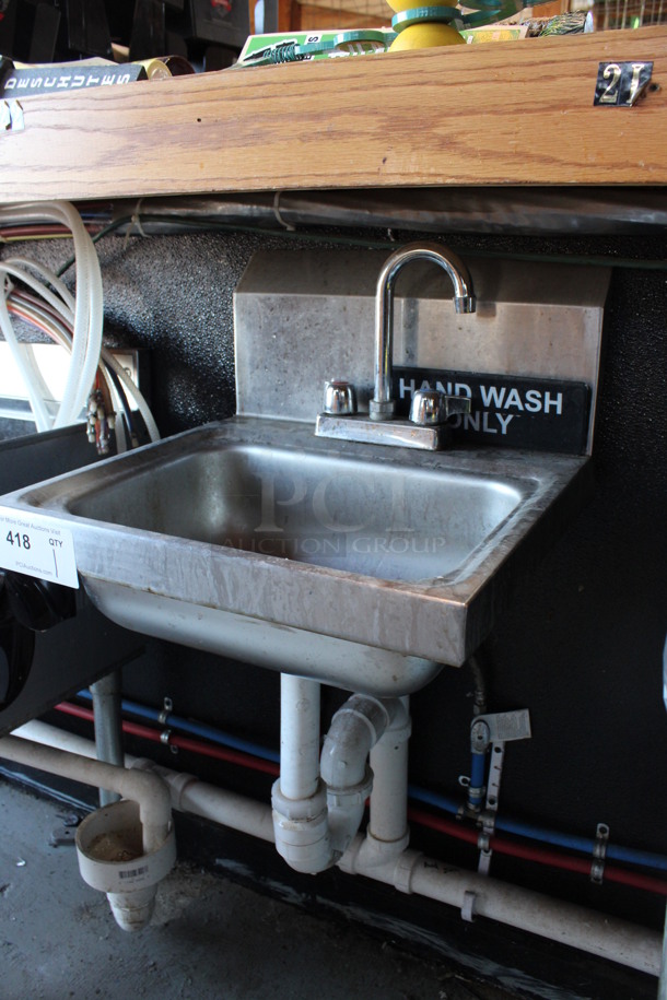 Stainless Steel Commercial Wall Mount Single Bay Sink w/ Faucet and Handles. BUYER MUST REMOVE. 17x17x18. (bar) - Image 3 of 4