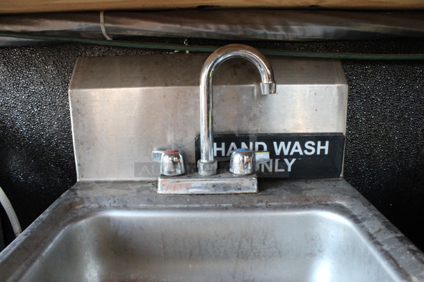 Stainless Steel Commercial Wall Mount Single Bay Sink w/ Faucet and Handles. BUYER MUST REMOVE. 17x17x18. (bar) - Image 4 of 4
