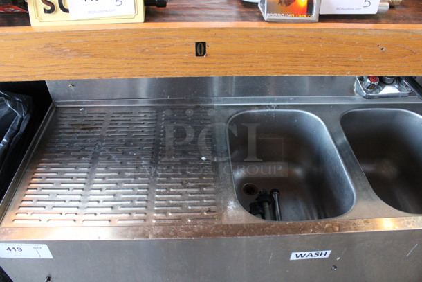 Krowne Stainless Steel Commercial 3 Bay Back Bar Sink w/ Dual Drainboards, Faucet and Handles. BUYER MUST REMOVE. 72x18.5x32.5. Bays 10x14x9. Drainboards 17x16x1. (bar) - Image 2 of 6
