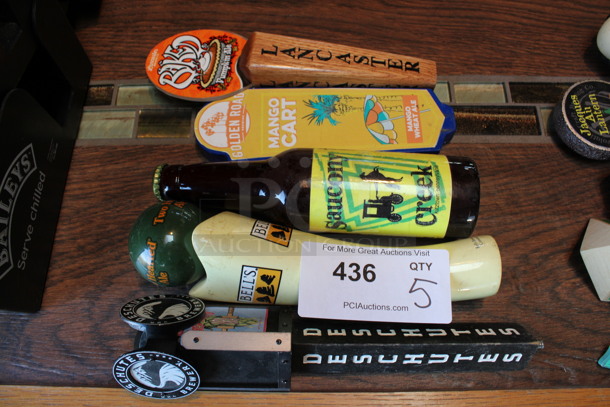 5 Various Beer Tap Handles; Lancaster, Golden Road, Saucony Creek, Bell's and Deschutes. Includes 12