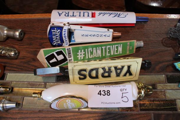 5 Various Beer Tap Handles; Michelob, Samuel Adams, Evil Genius, Yards and Mango Cart. Includes 11.5