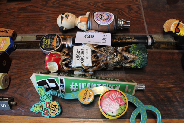 5 Various Beer Tap Handles; Fat Head, Jacques All Lantern, Angry Orchard, Evil Genius and Magic Hat. Includes 9". 5 Times Your Bid! (bar) - Image 1 of 4