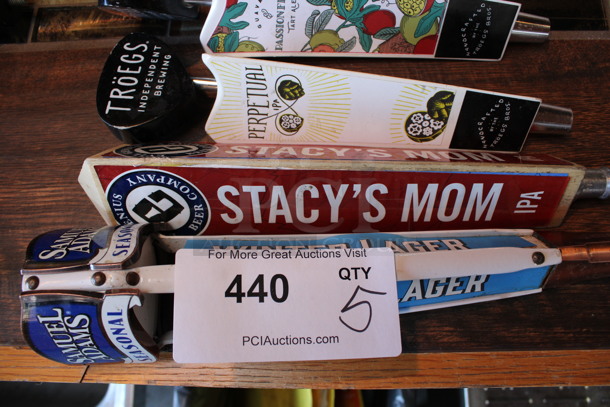 5 Various Beer Tap Handles; Belgian White, Passion Fruit, Troegs, Stacy's Mom and Samuel Adams. Includes 13". 5 Times Your Bid! (bar) - Image 3 of 4