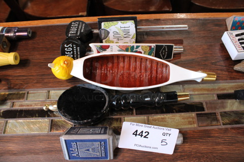 5 Various Beer Tap Handles; Troegs, Aldus, Leinie's. Includes 8.5". 5 Times Your Bid! (bar)