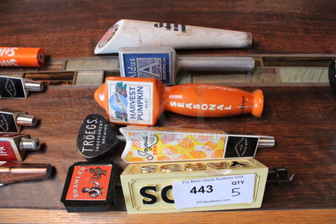 5 Various Beer Tap Handles; Miller Lite, Aldus, Blue Moon, Troegs and Yards. Includes 12". 5 Times Your Bid! (bar)