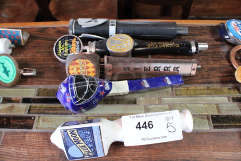 5 Various Beer Tap Handles; Blue Moon, Blue, Sierra, Jacques All Lantern and Elvis Juice. Includes 10". 5 Times Your Bid! (bar)
