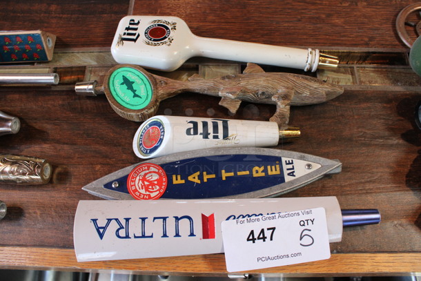 5 Various Beer Tap Handles; Miller Lite, Dogfish, Fattire Ale and Michelob. Includes 11". 5 Times Your Bid! (bar) - Image 1 of 4