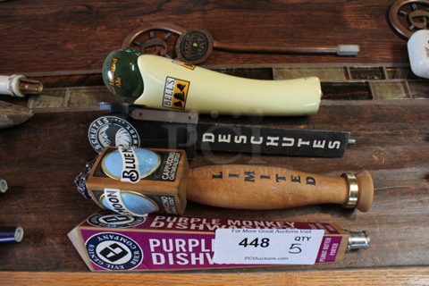 5 Various Beer Tap Handles; Evil Genius, Blue Moon, Deschutes, Bell's and Magic Hat. Includes 12". 5 Times Your Bid! (bar)