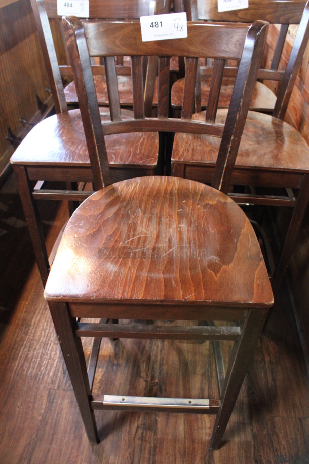 3 Wooden Bar Height Chairs. Stock Picture - Cosmetic Condition May Vary. 17x18x44. 3 Times Your Bid! (bar)