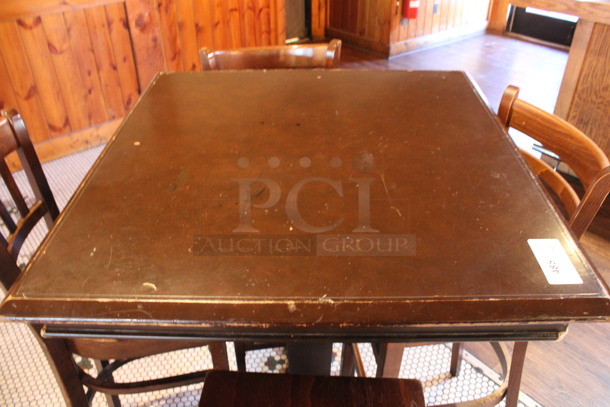 ALL ONE MONEY! Lot of Bar Height Table and 4 Wooden Bar Height Chairs. 36x36x43, 17x18x44. (dining room) - Image 4 of 4