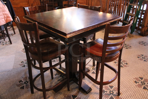 ALL ONE MONEY! Lot of Bar Height Table and 4 Wooden Bar Height Chairs. 36x36x43, 17x18x44. (dining room) - Image 6 of 6