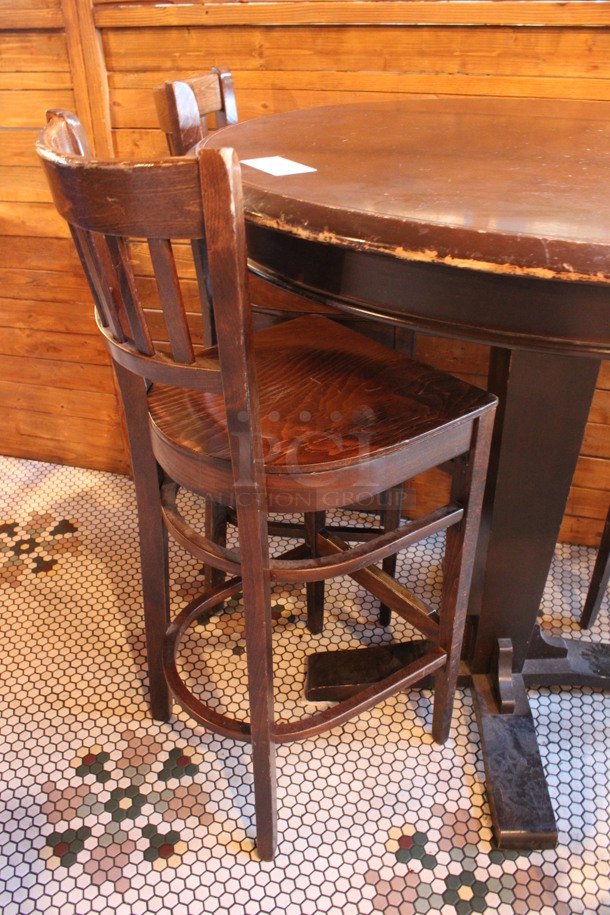 ALL ONE MONEY! Lot of Round Bar Height Table and 4 Wooden Bar Height Chairs. 42x42x43, 17x18x44. (dining room) - Image 3 of 5