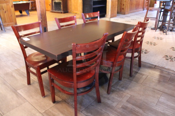 ALL ONE MONEY! Lot of Dining Height Table and 6 Wooden Dining Height Chairs. 64x28x29, 17x17x33. (dining room) - Image 3 of 3
