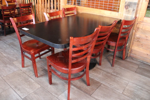 ALL ONE MONEY! Lot of Dining Height Table and 6 Wooden Dining Height Chairs. 64x28x30, 17x17x33. (dining room) - Image 2 of 4