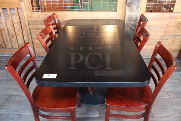 ALL ONE MONEY! Lot of Dining Height Table and 6 Wooden Dining Height Chairs. 64x28x30, 17x17x33. (dining room) - Image 3 of 4