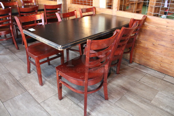 ALL ONE MONEY! Lot of Dining Height Table and 6 Wooden Dining Height Chairs. 64x30x30, 17x17x33. (dining room) - Image 3 of 5