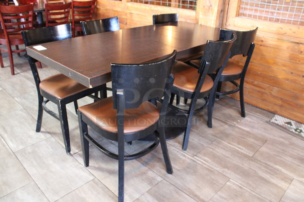 ALL ONE MONEY! Lot of Dining Height Table and 6 Wooden Dining Height Chairs. 64x28x29, 17x17x33. (dining room) - Image 3 of 4
