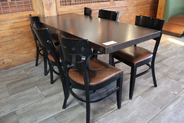 ALL ONE MONEY! Lot of Dining Height Table and 6 Wooden Dining Height Chairs. 64x28x29, 17x17x33. (dining room) - Image 4 of 4