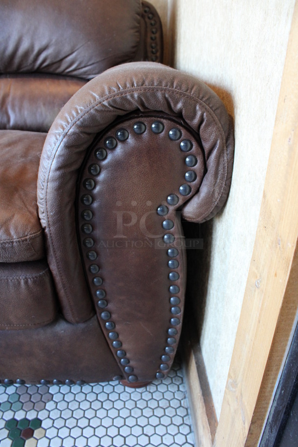 Brown 3 Person Couch w/ Nailhead Trim. 84x39x38. (vestibule) - Image 2 of 5