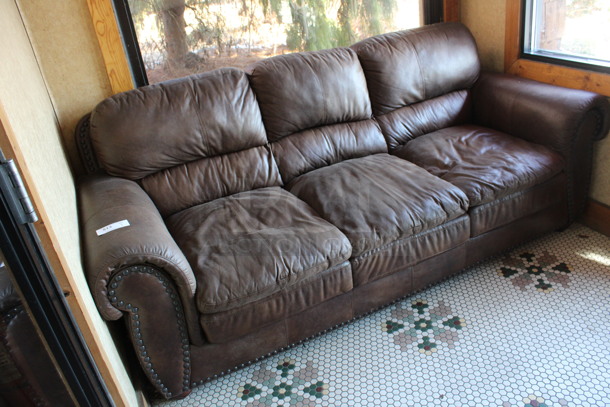 Brown 3 Person Couch w/ Nailhead Trim. 84x39x38. (vestibule) - Image 2 of 6