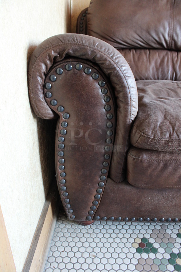 Brown 3 Person Couch w/ Nailhead Trim. 84x39x38. (vestibule) - Image 3 of 6