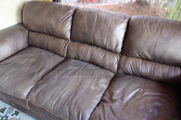Brown 3 Person Couch w/ Nailhead Trim. 84x39x38. (vestibule) - Image 6 of 6