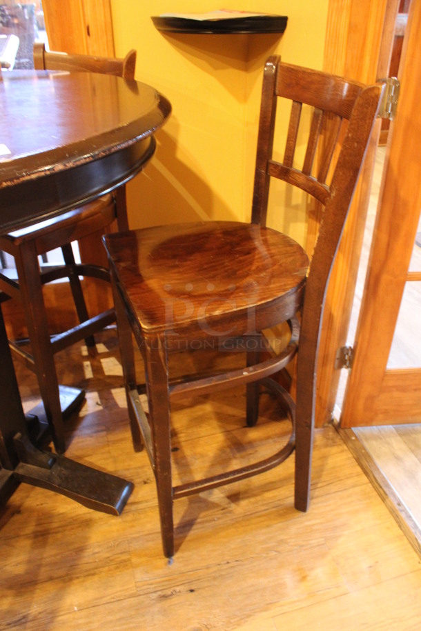 ALL ONE MONEY! Lot of Round Bar Height Table and 4 Wooden Bar Height Chairs. 42x42x43, 17x18x44. (billiards room) - Image 3 of 5