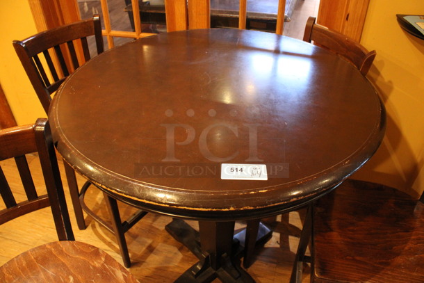ALL ONE MONEY! Lot of Round Bar Height Table and 4 Wooden Bar Height Chairs. 42x42x43, 17x18x44. (billiards room) - Image 4 of 5