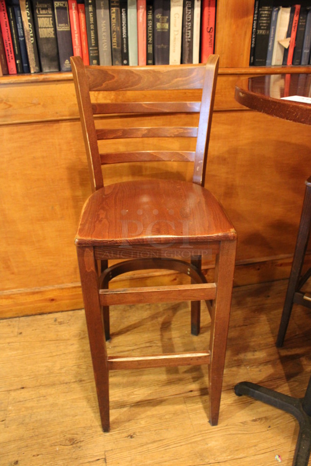 ALL ONE MONEY! Lot of Round Bar Height Table and 3 Wooden Bar Height Chairs. 30x30x43, 17x18x44. (billiards room) - Image 2 of 5