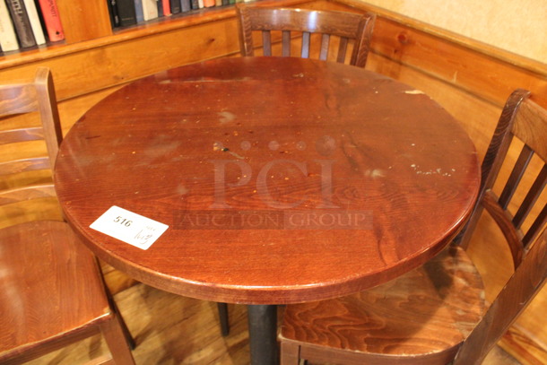 ALL ONE MONEY! Lot of Round Bar Height Table and 3 Wooden Bar Height Chairs. 30x30x43, 17x18x44. (billiards room) - Image 5 of 5