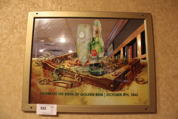 Wall Mount Pilsner Picture / Mirror. BUYER MUST REMOVE. 27x1x20.5. (billiards room)
