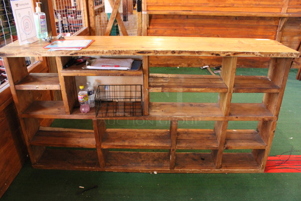 Wooden Table w/ Under Shelves. 78x18.5x41.5. (dining room)